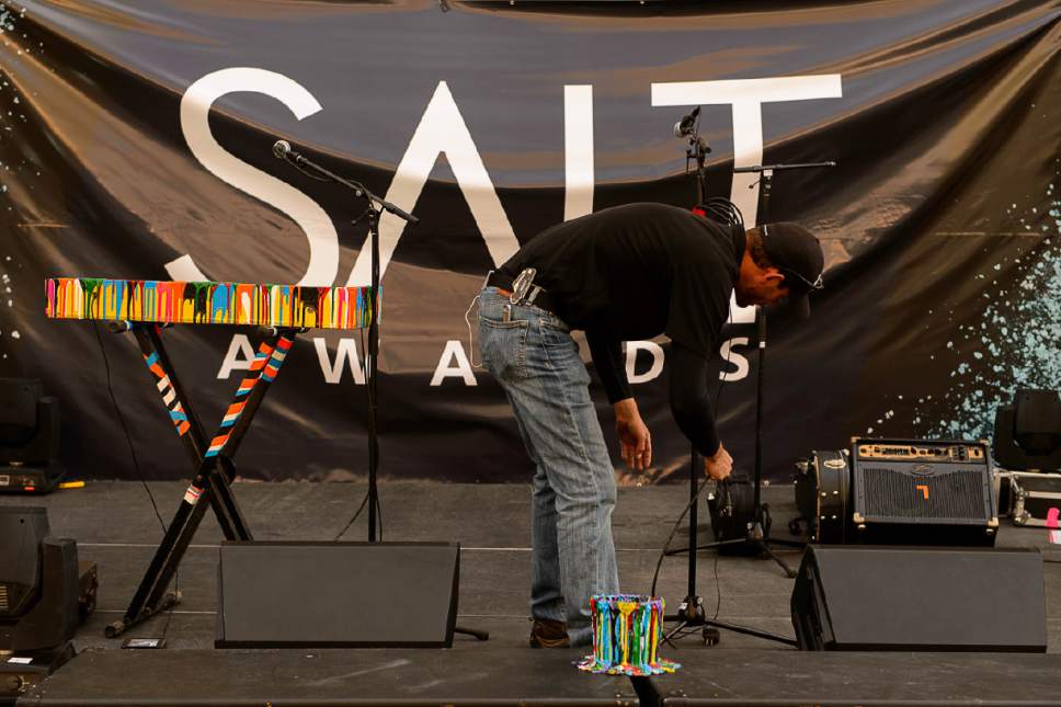 Trent Nelson  |  The Salt Lake Tribune
The stage is prepped for the 2016 Salt Awards, at The Gateway in Salt Lake City, Wednesday October 12, 2016.